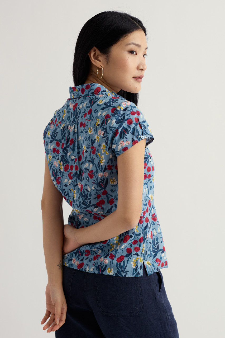 Seasalt Cornwall Rushmaker Bluse Blau Rot Gelb Blumen GOTS Organic