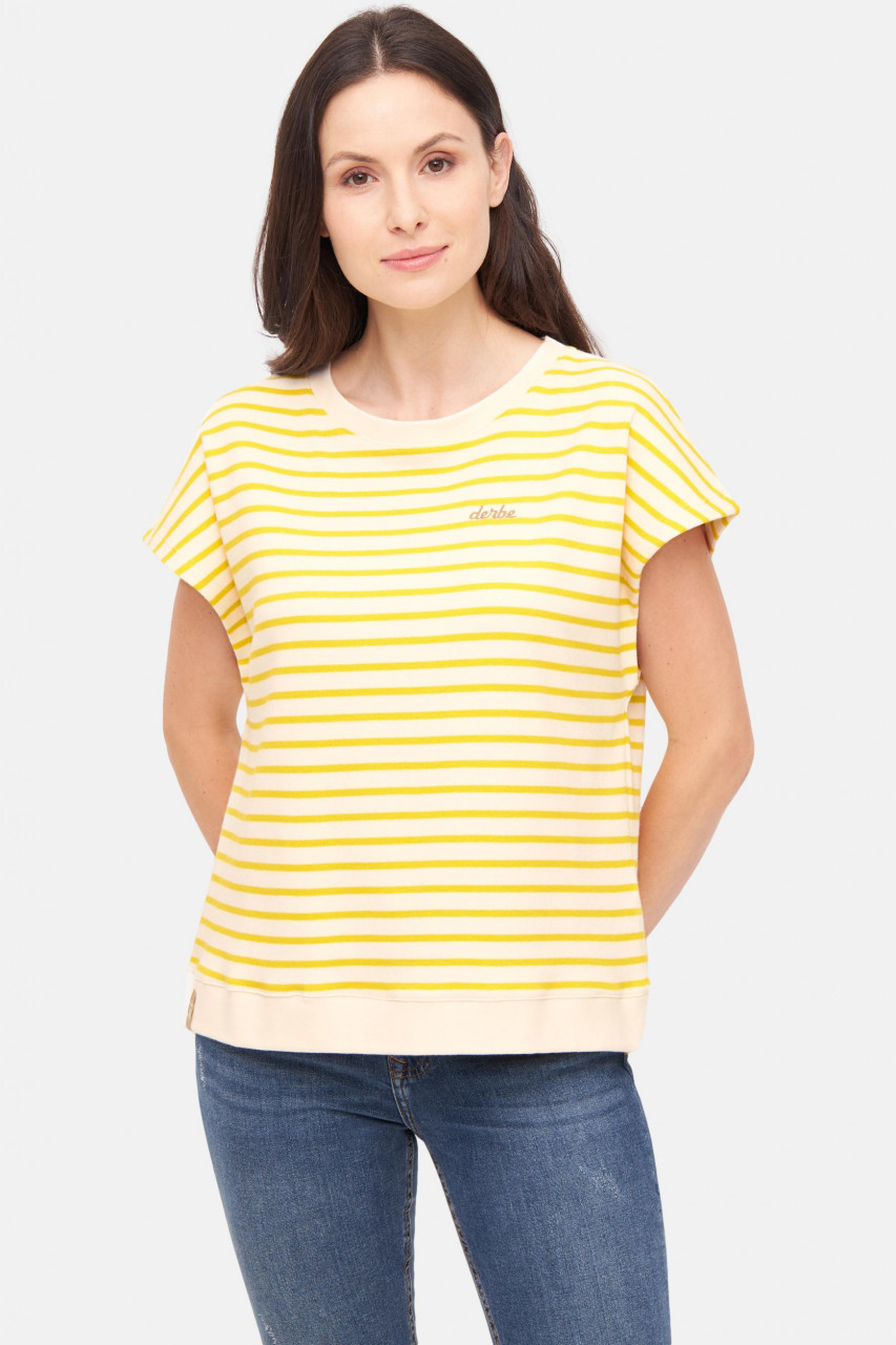 Derbe T-Shirt Interstriped Damen Weiß Gelb Streifenshirt