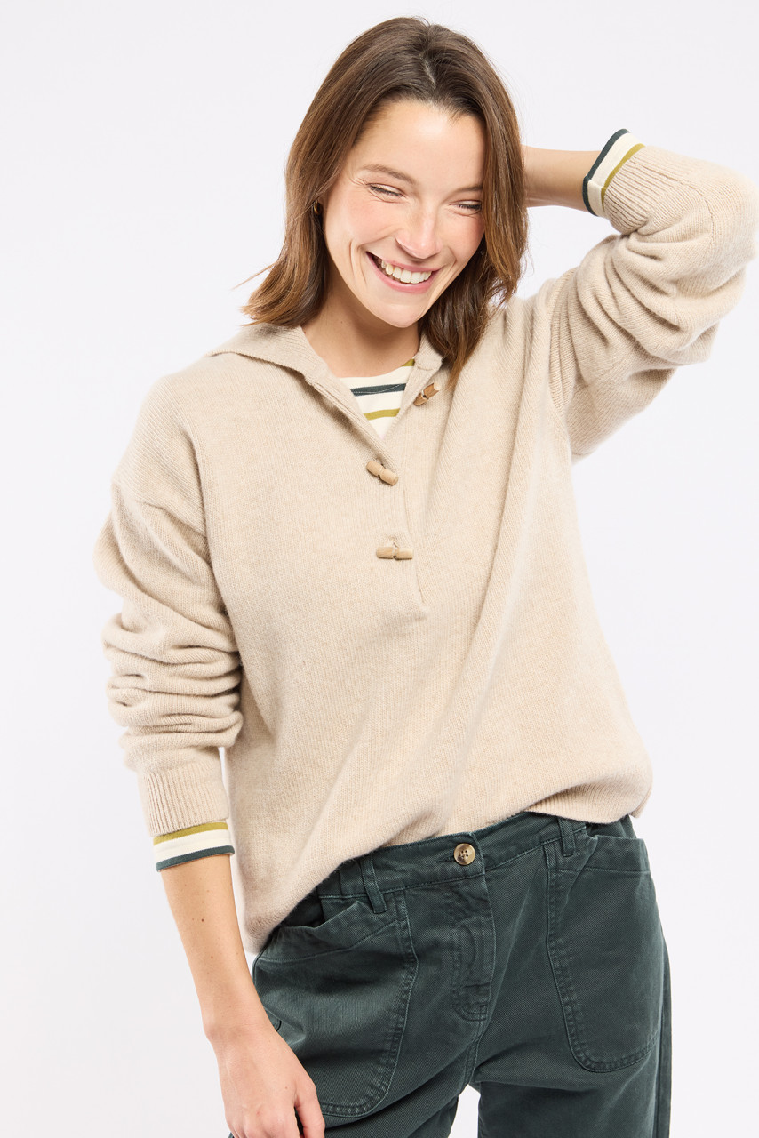 Armor Lux Pullover Pull Vareuse Damen Troyer Beige Irish Cream Matrosenkragen