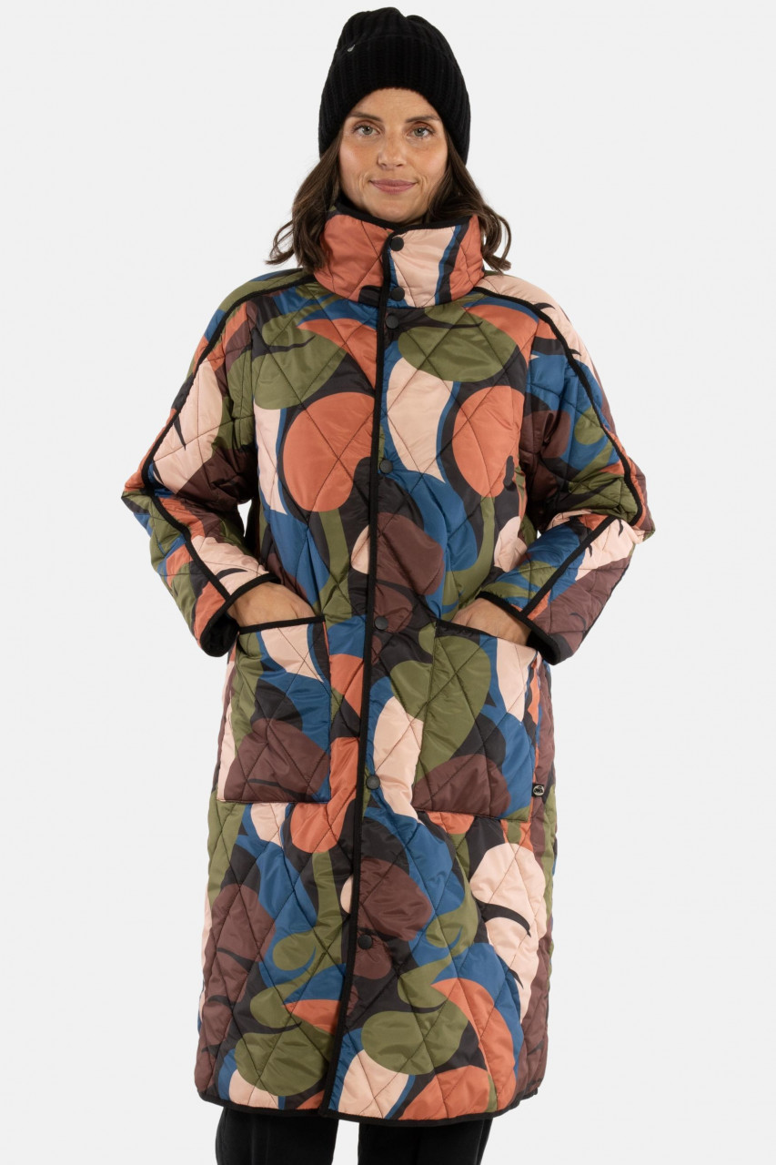 Danefae Übergangsjacke Danecherry Damen Oliv Grün Orange Steppjacke Patchwork Floral