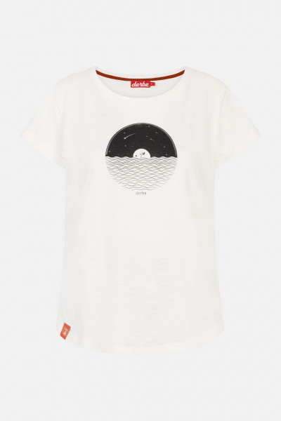 Derbe Plattenmeer Damen T-Shirt Weiß Schallplatte Wellen Derbe Plattenmeer Damen T-Shirt Weiß Schallplatte Wellen