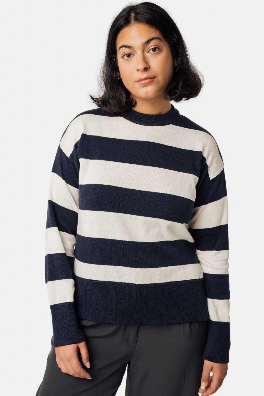 MELA Damen Pullover Armal Streifen Navy Blau Weiß