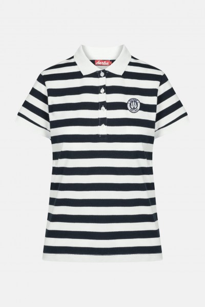Derbe Polo T-Shirt Damen Blau Weiß Gestreift Retro Derbe Polo T-Shirt Damen Blau Weiß Gestreift Retro