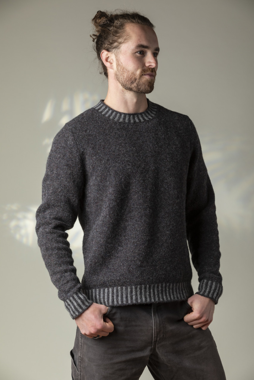 ERIBÉ Pullover Bruar Herren Grau Anthrazit Fairisle Streifen