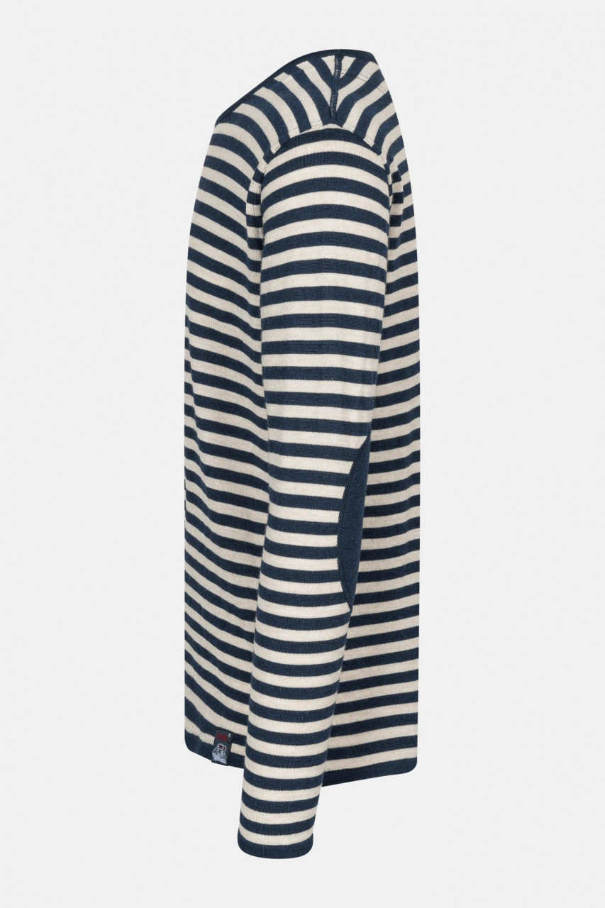 Elbe Longsleeve Ringel-Wollshirt Herren Pullover Natur Marine Gestreift