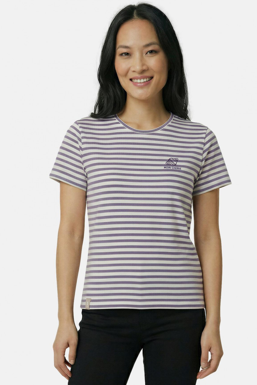 Derbe T-Shirt Franz Cherie Damen Beige Lila Grau Streifenshirt GOTS Organic