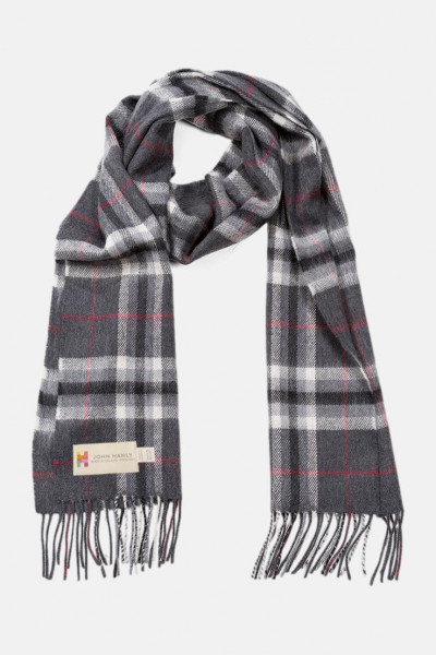 John Hanly Schal Merino Grau Rot Karo