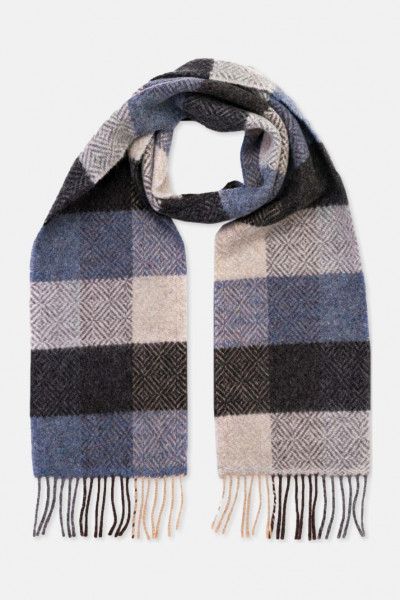 John Hanly Schal Irish Merino Kaschmir Blau Anthrazit Kariert