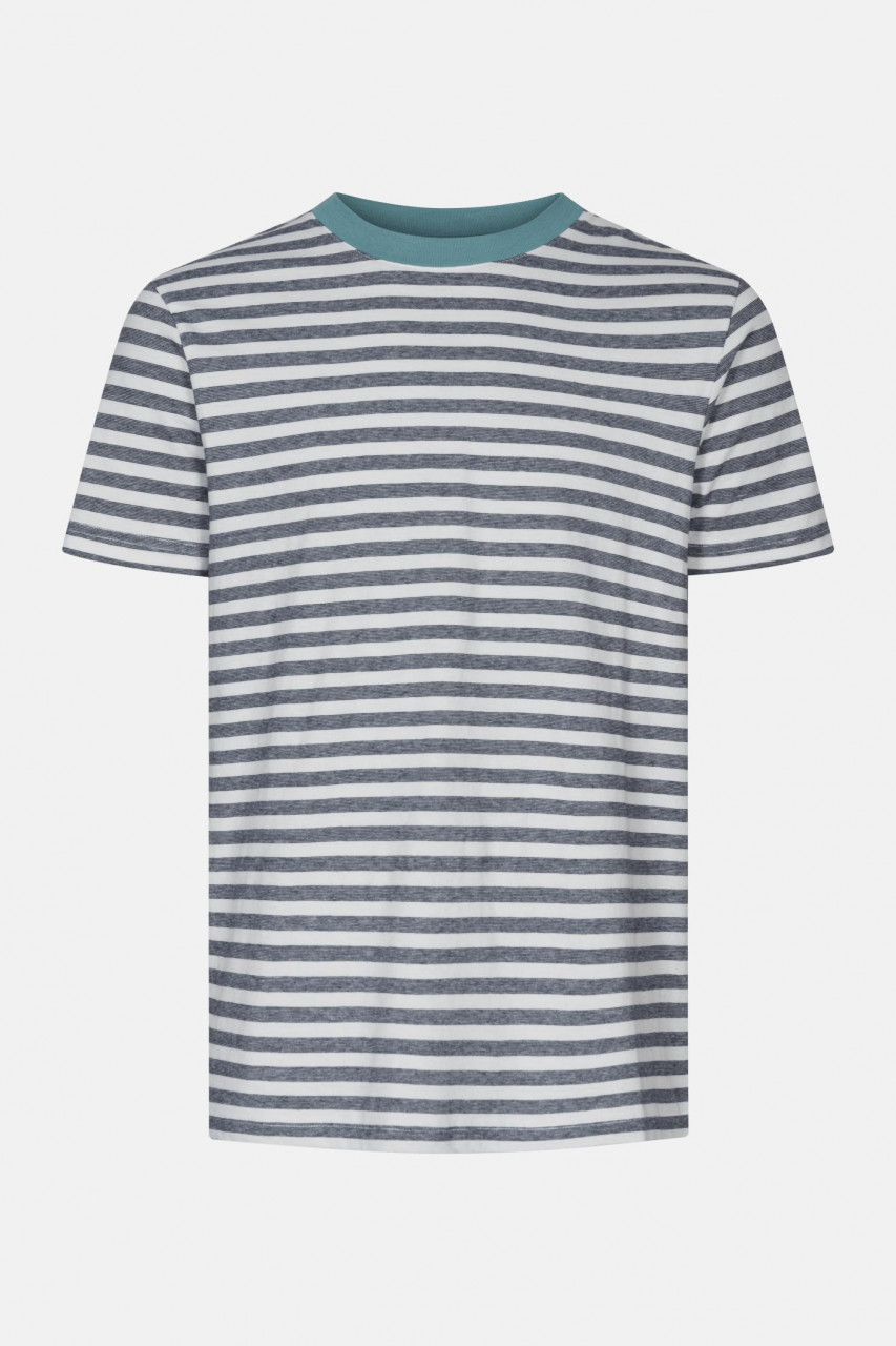 MELA Avan Herren T-Shirt Thin Stripes Gestreift Schwarz Weiß Türkis