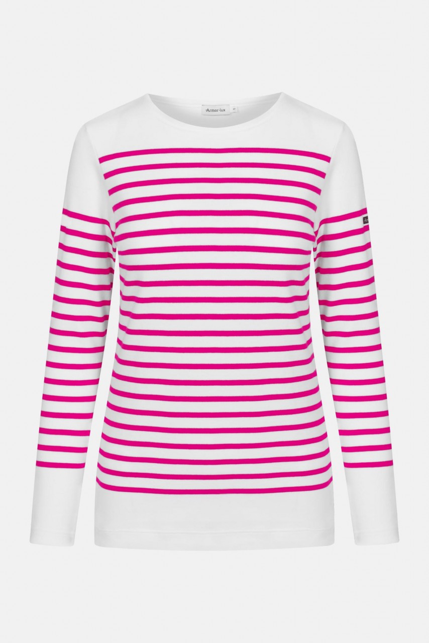 Armor Lux Damen Matrosenshirt Amiral Weiß Azalea Pink