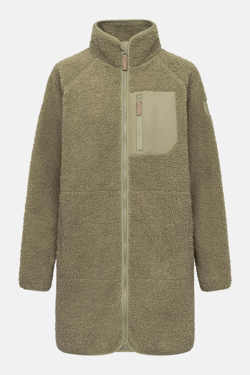 Derbe Damen Fleecejacke Kuschelby Long Hellgrün Oliv Teddy
