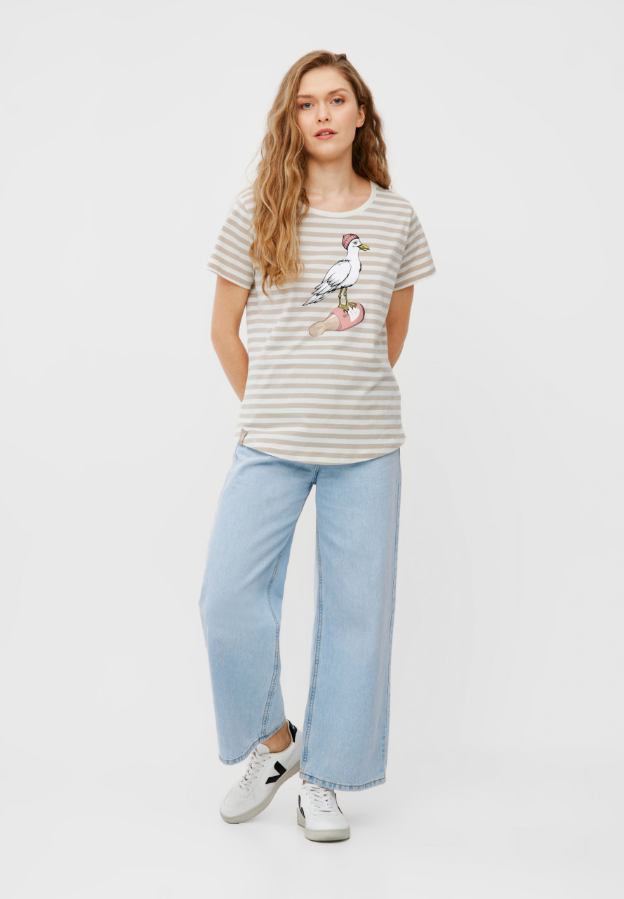 Derbe T-Shirt Sturmmöwin Striped Damen Weiß Beige GOTS Organic