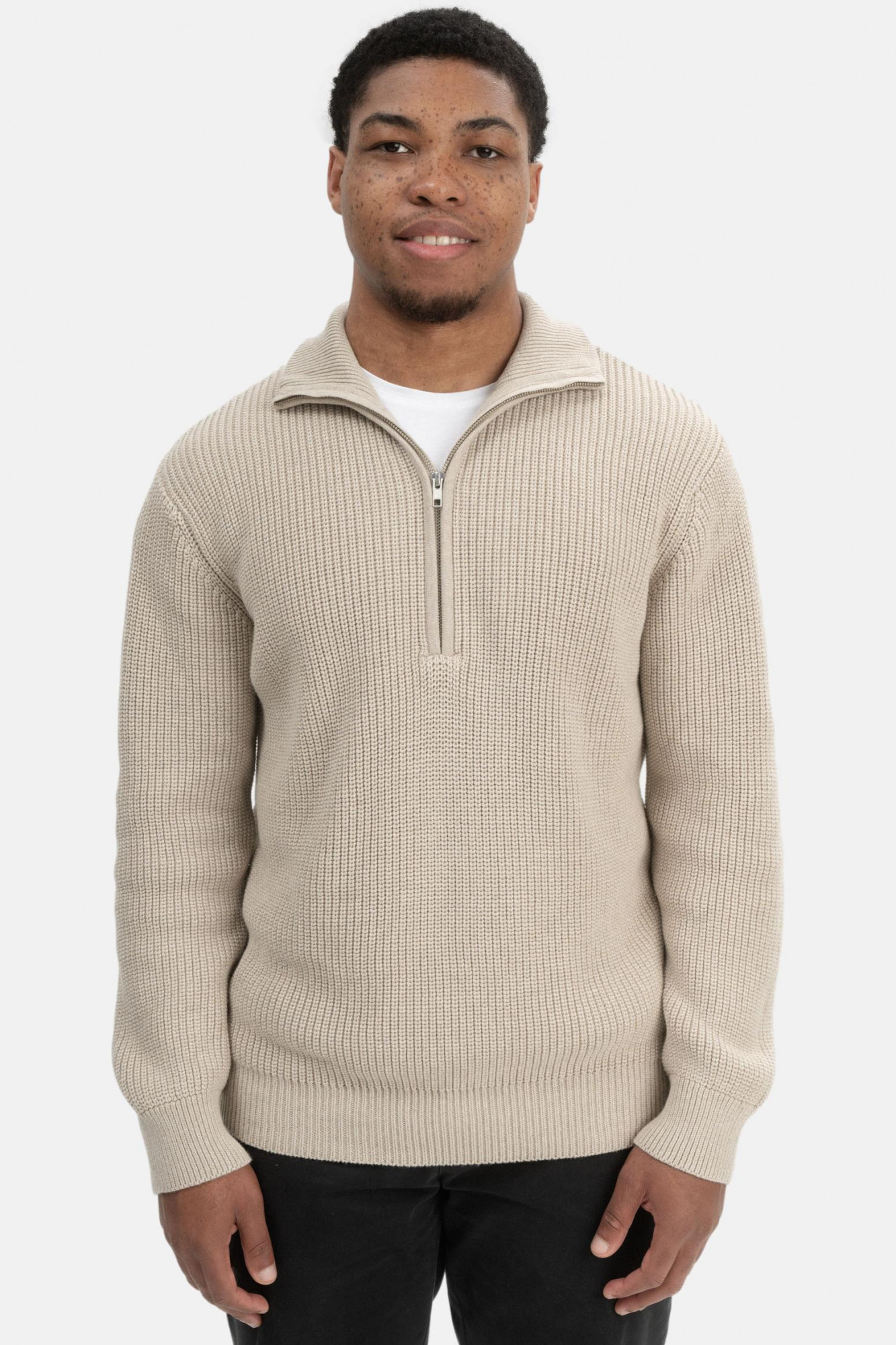 MELA Troyer UDAI Herren Pullover Beige Meliert Baumwolle GOTS Organic