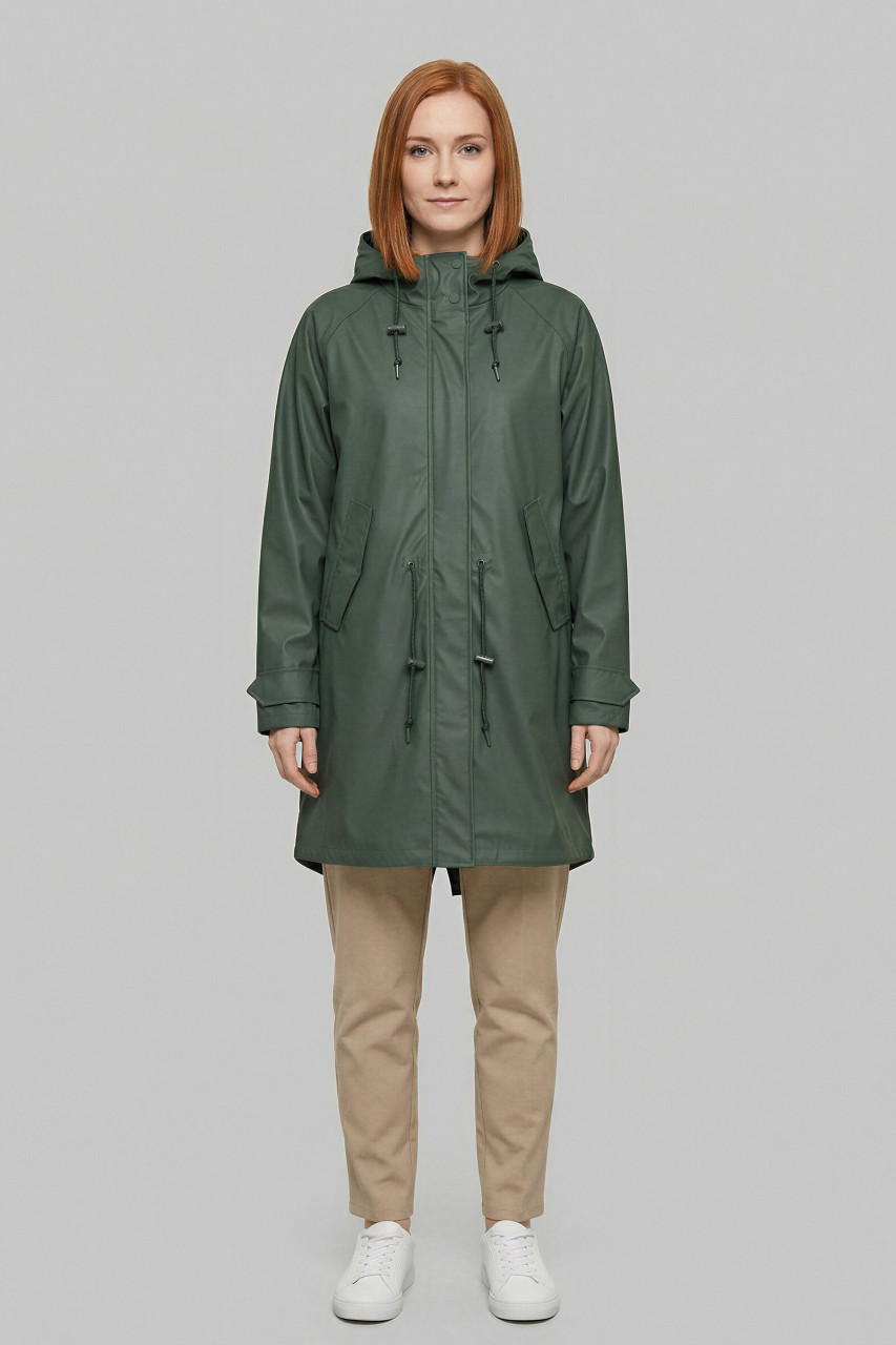 derbe Regenjacke oliv grün - Model-Foto