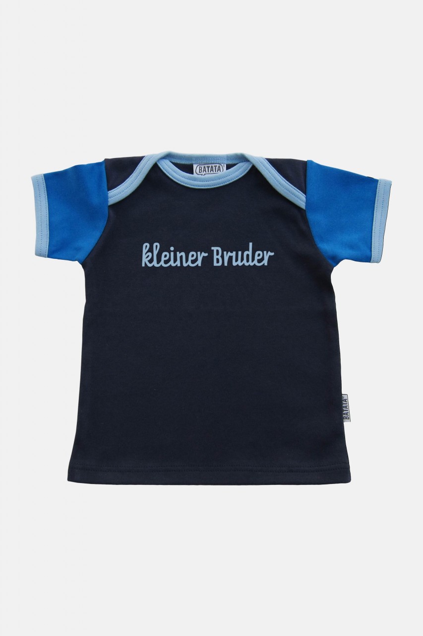 T-Shirt navy-blau-hellblau Flock Druck kleiner Bruder