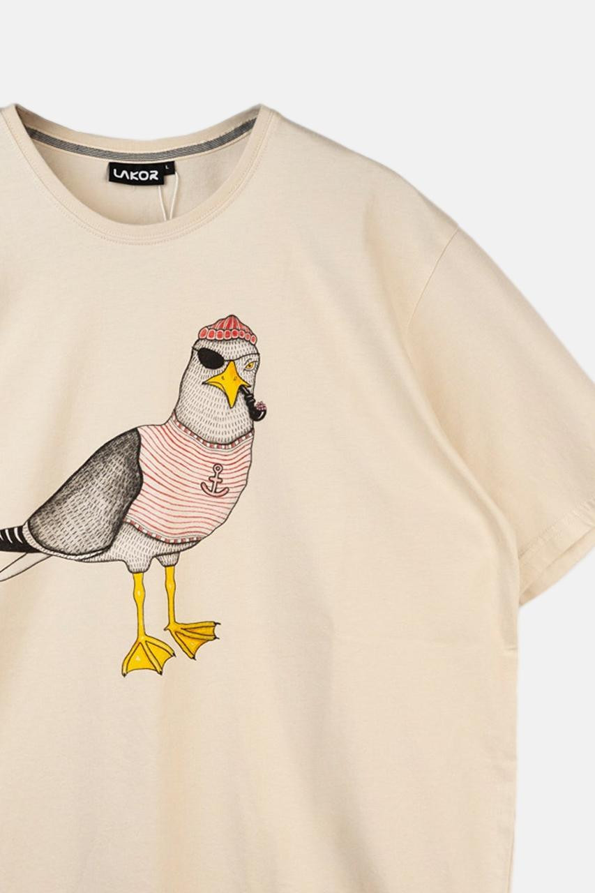 LAKOR T-Shirt Seaborn Seagull Herren Beige Möwe Pirat Pfeife