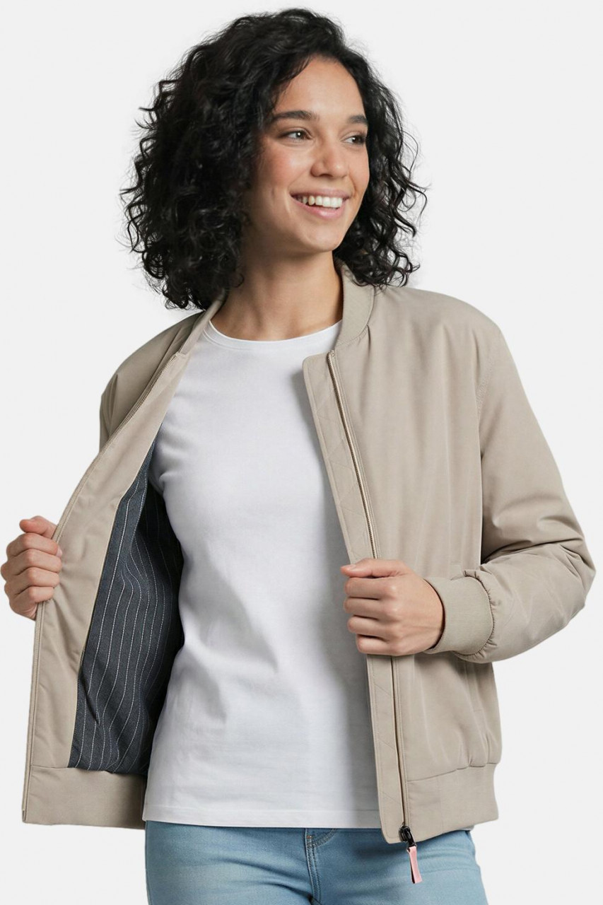 Derbe Übergangsjacke Blousholm Damen Beige Warm Gefüttert Blouson Nadelstreifen