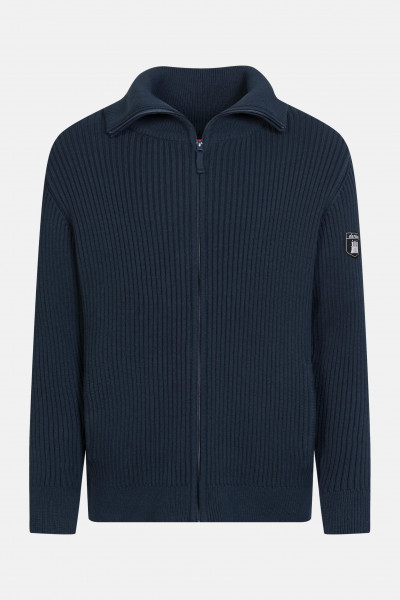 Derbe Troyzip Gots Organic Herren Troyer Strickjacke Rippstrick Navy Dunkelblau