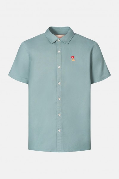 RVLT Revolution Short Sleeved Herren Embroidery Hemd Grün Blume Stickerei