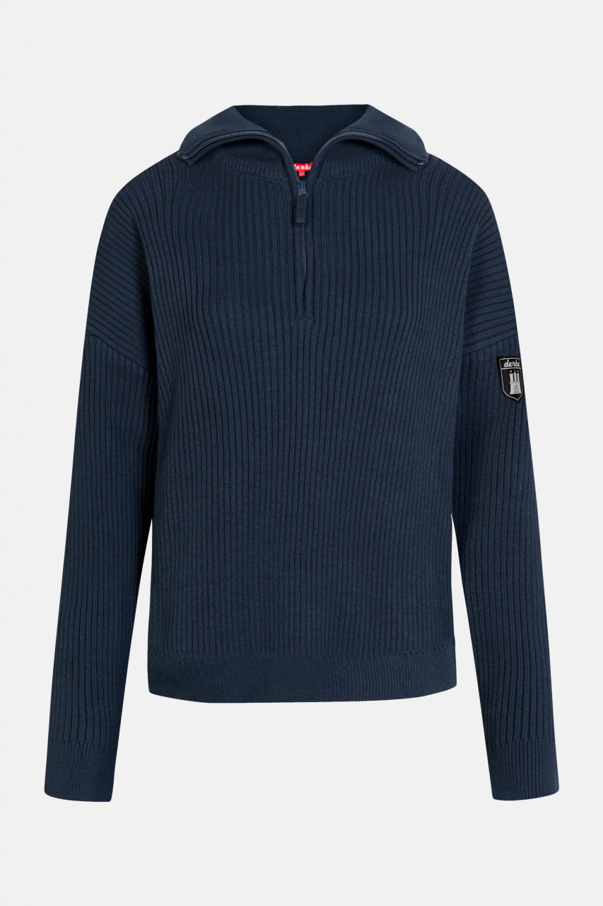 Derbe Troyer Gots Organic Damen Troyer Pullover Rippstrick Navy Dunkelblau