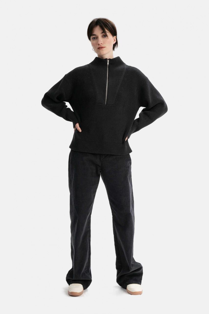 MELA Rippstrick Troyer KIMAYA Damen Schwarz Baumwolle GOTS Organic