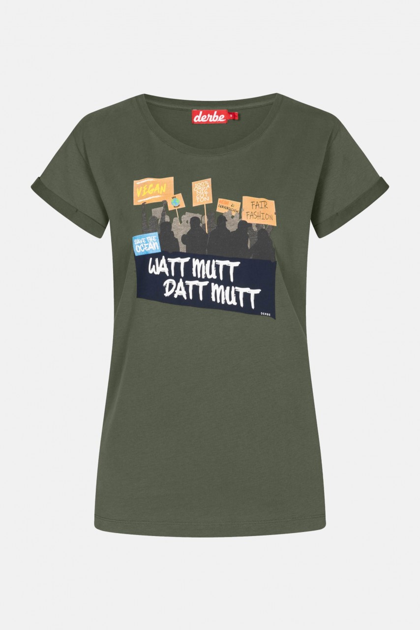 Derbe Watt mutt datt mutt Damen T-Shirt Oliv