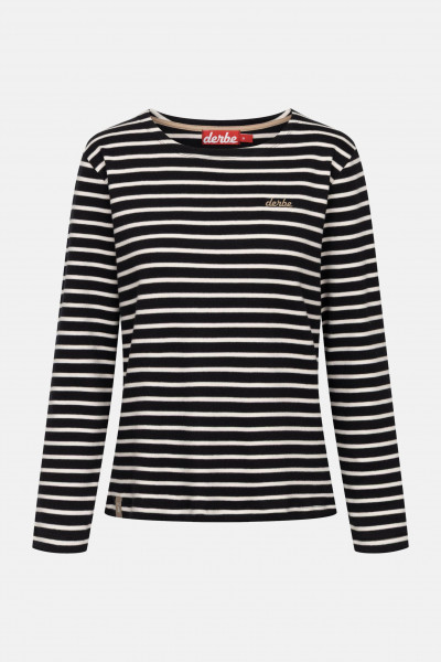 Derbe Streifenshirt Interstriped Damen Schwarz Weiß Langarmshirt GOTS Organic