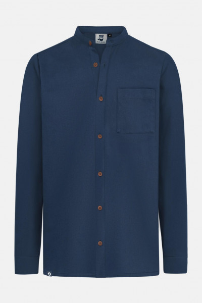 Hanseheld Stehkragen-Hemd Herren Navy-Blau Baumwolle GOTS Organic