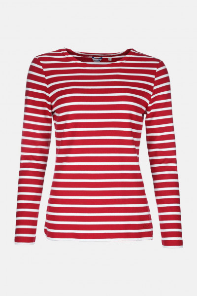 Langarm Gestreift Weiß-Rot Ringelshirt Streifenshirt Damen