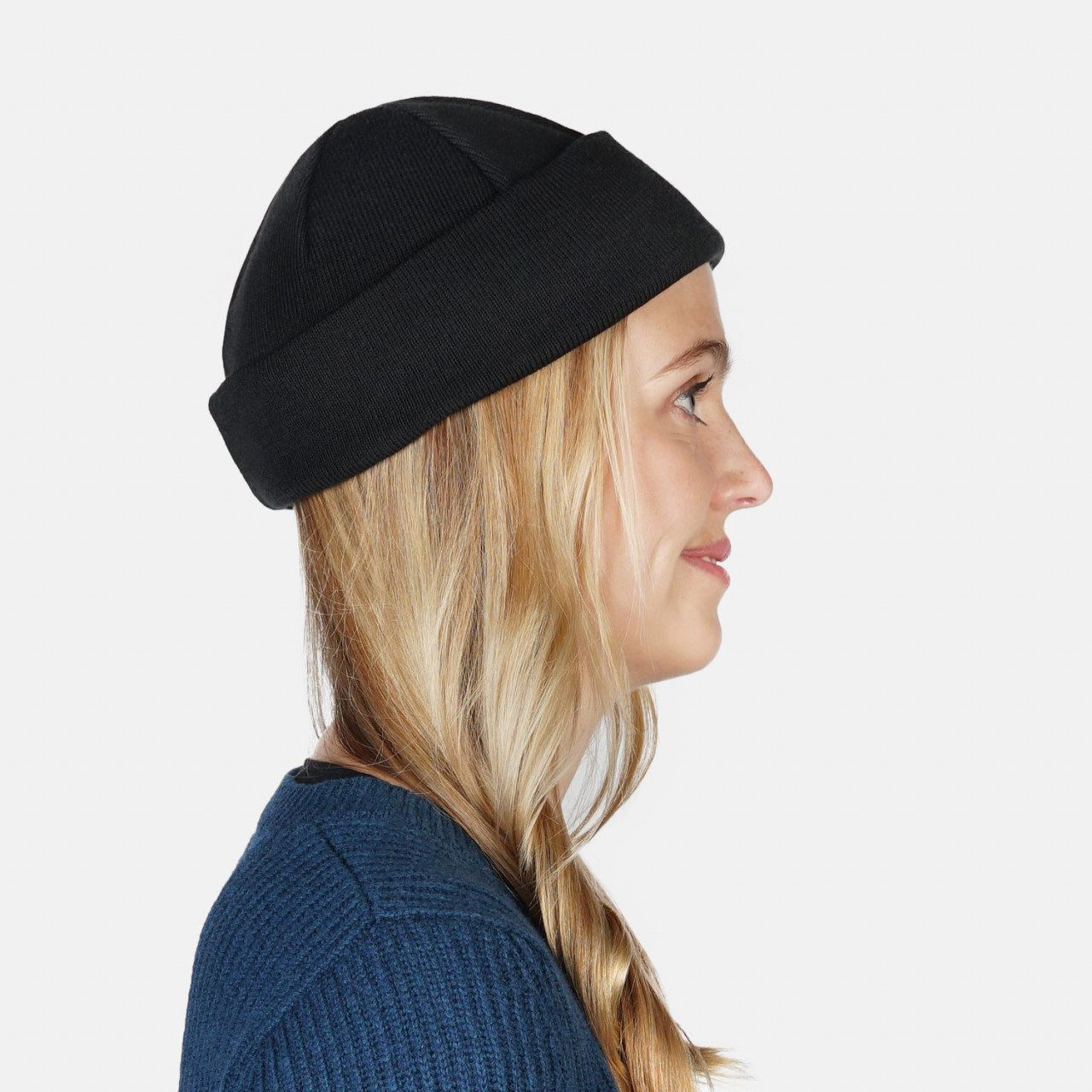 Hanseheld Strickmütze Seebär Merino Dockermütze kurz flach - Schwarz