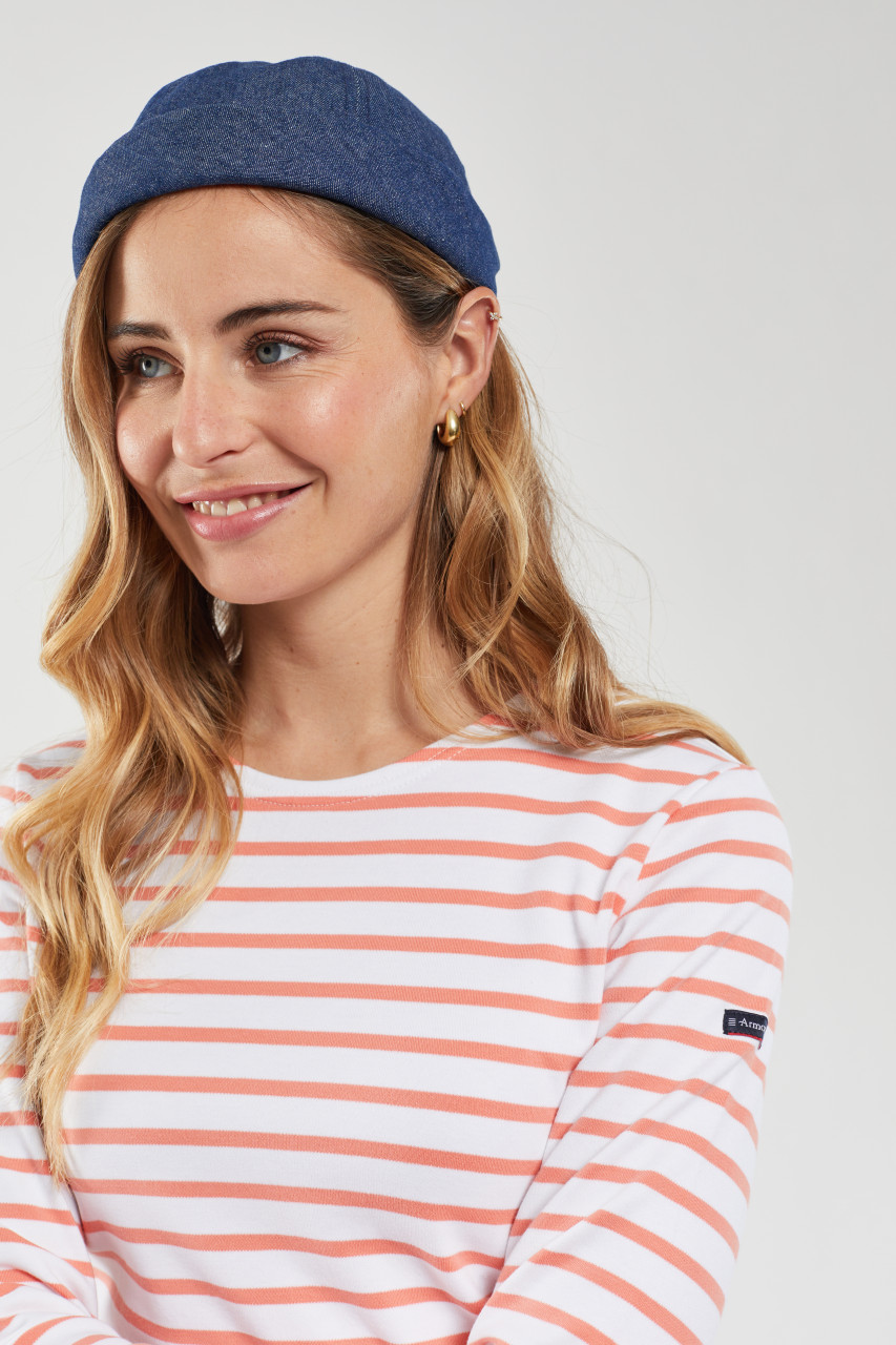 Armor Lux Lesconil Weiß Lachs Rosa Damen Streifenshirt Mariniere Blanc Bisque