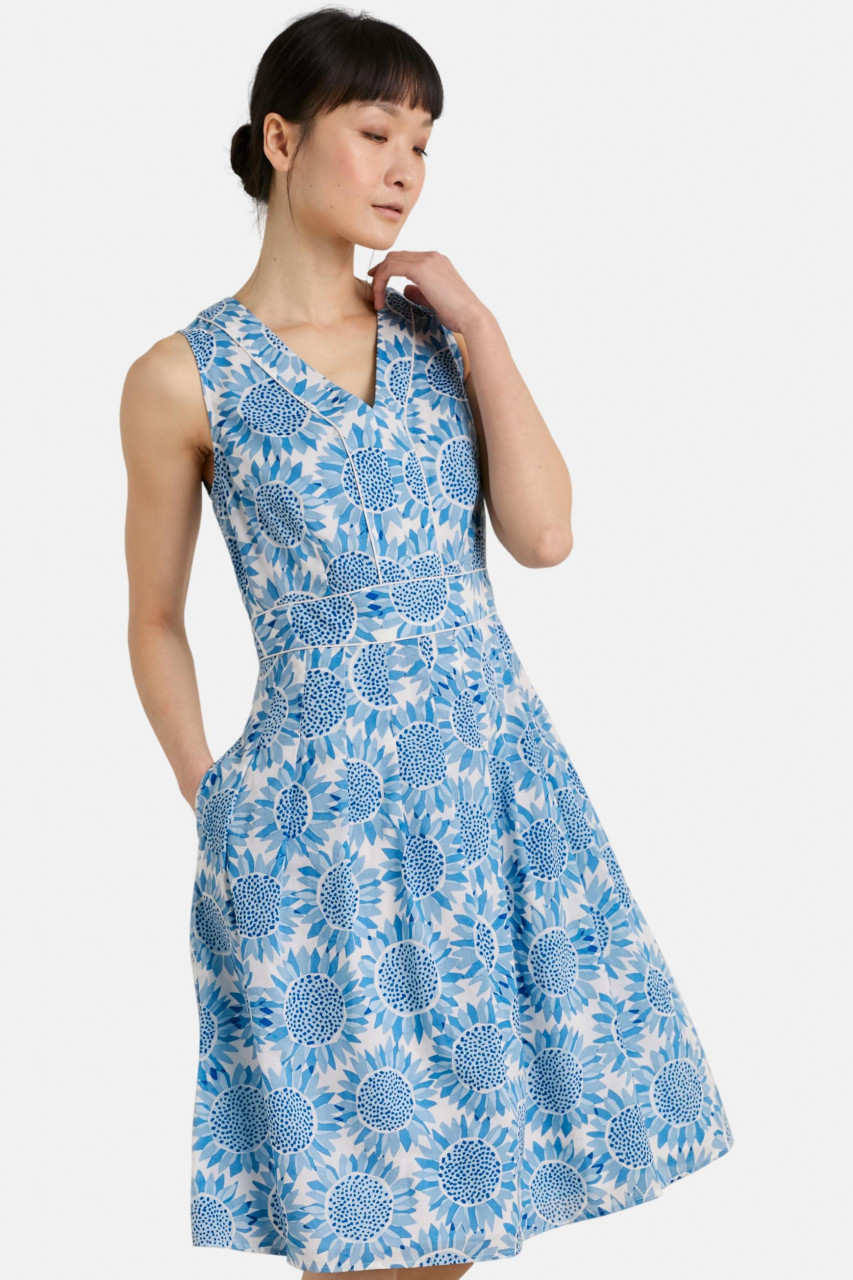 Seasalt Cornwall Villa Damen Kleid Sonnenblume Blau Weiß Vintage