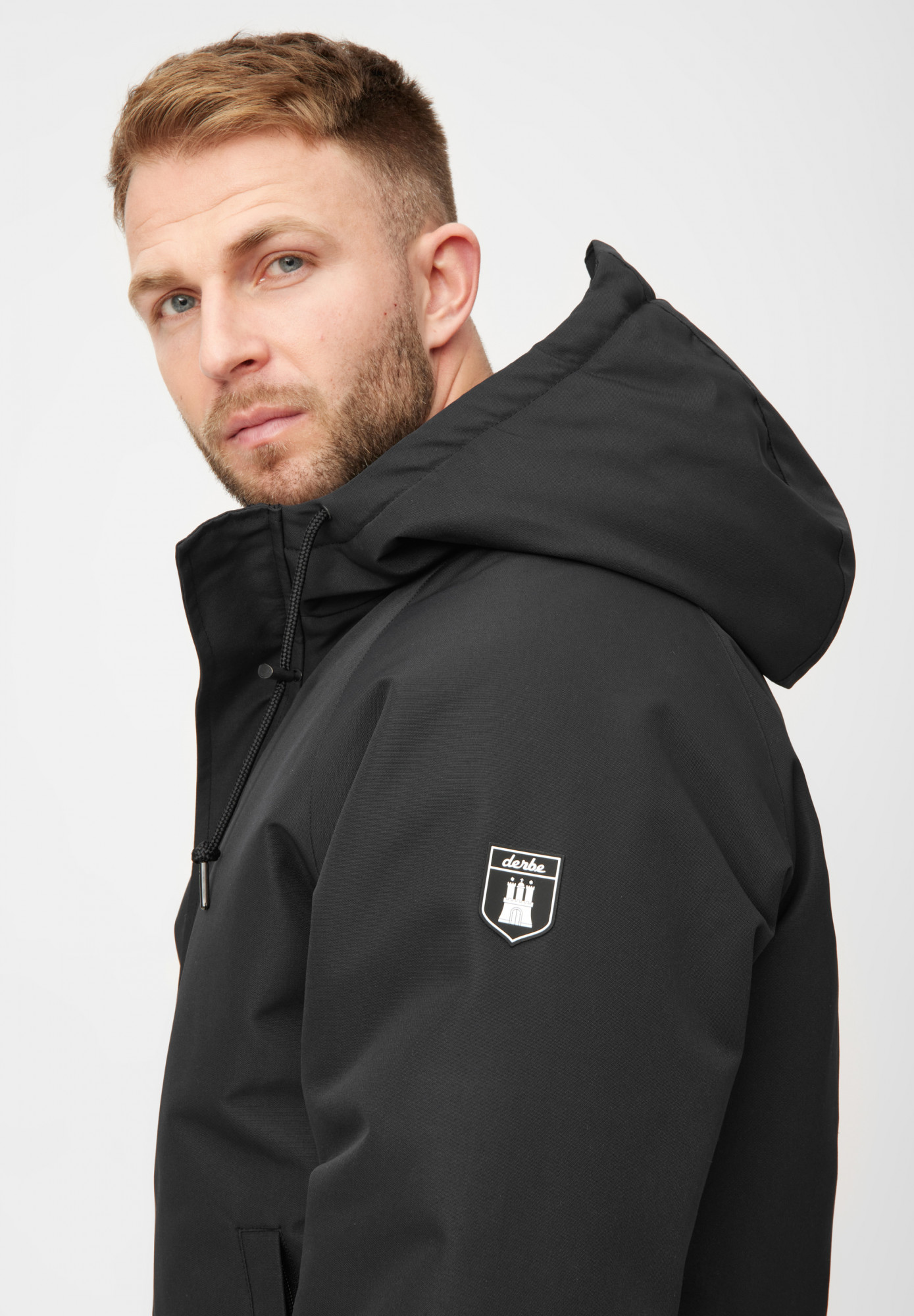 Derbe Winterjacke Festholm Short Herren Schwarz Warm Gefüttert