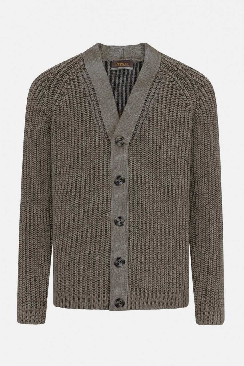 Fisherman out of Ireland Herren Strickjacke Beige Grau Rippstrick