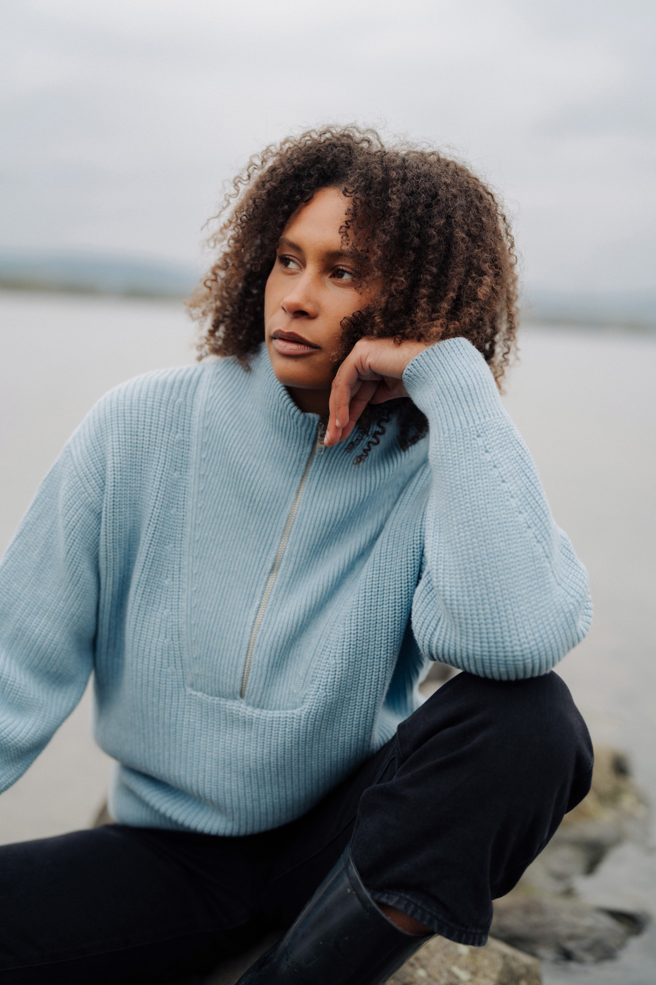 MELA Troyer KIMAYA Damen Hellblau Pullover Baumwolle GOTS Organic