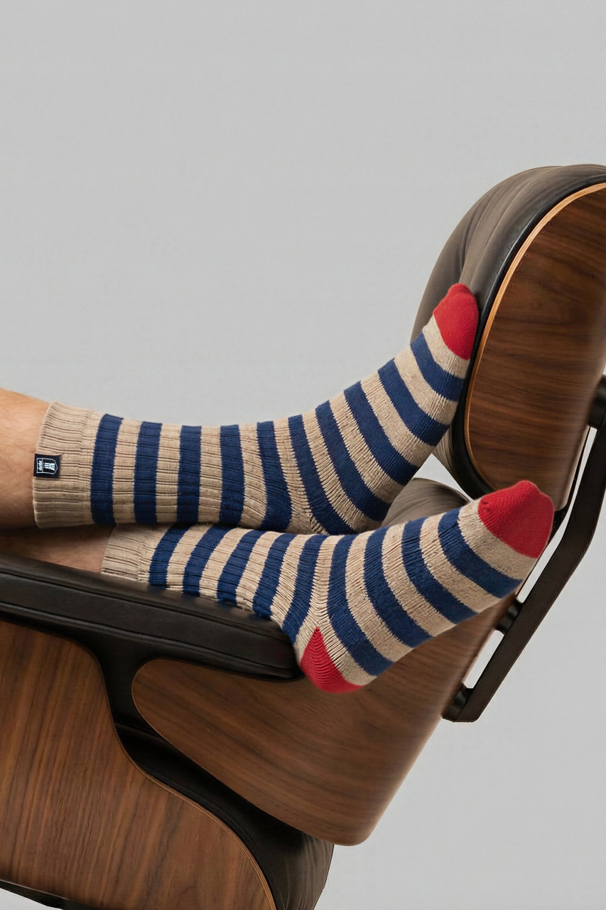 Derbe Socken Basic Knit Striped Beige Blau Navy Gestreift