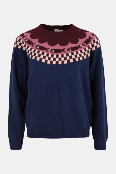 Danefae Strickpullover Danesidsel Damen Blau Rosa Braun Fairisle Fisch