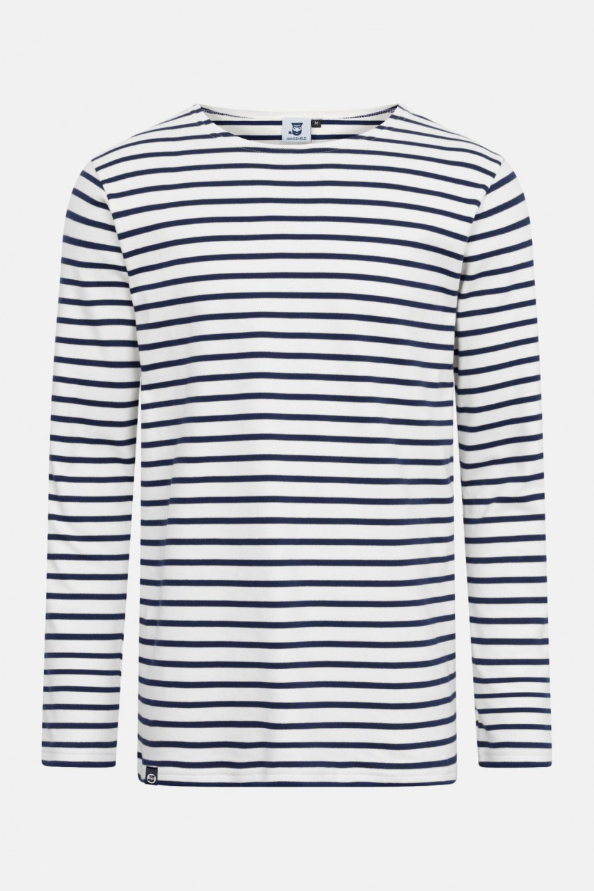 Hanseheld Streifenshirt Herren Natur-Marine Langarm Weiß Blau GOTS Organic