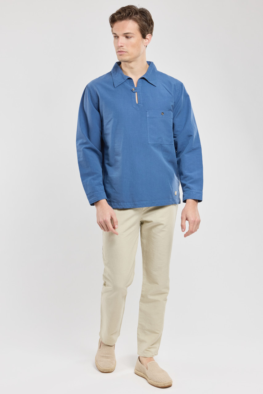 Armor Lux Leinenhemd Fischerhemd Vareuse Leinen Blau Heritage