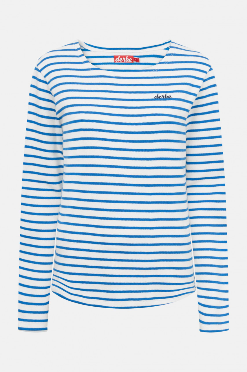 Derbe Langarmshirt Interstriped Damen Weiss Blau Streifenshirt