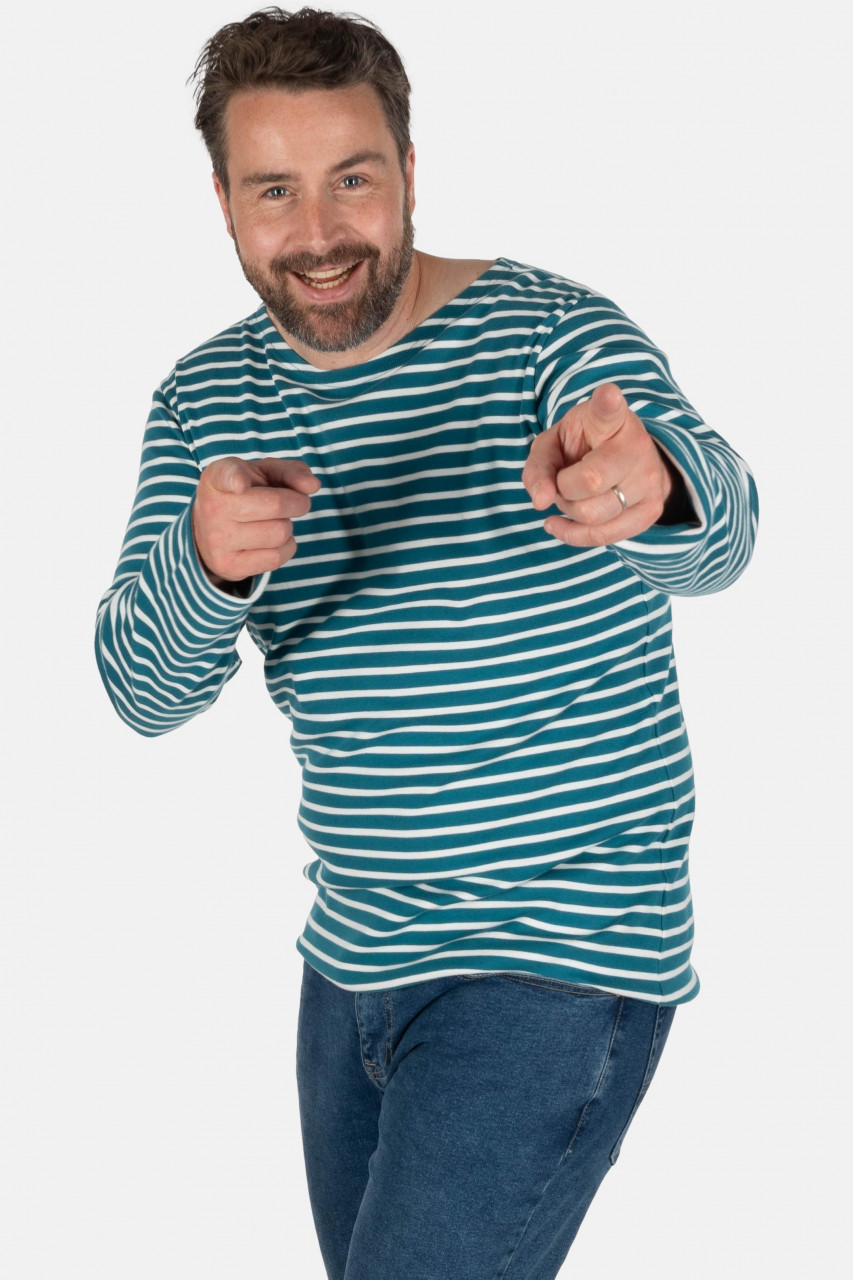 Hanseheld Streifenshirt Herren Petrol-Natur Langarm Blau Grün GOTS Organic