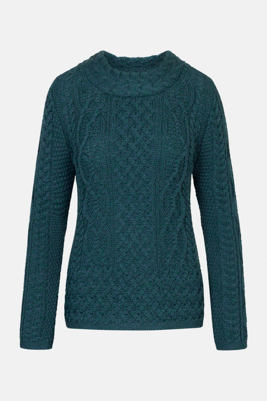 IrelandsEye Aran Spindle Petrol Damen Pullover Blau Atlantic Blue