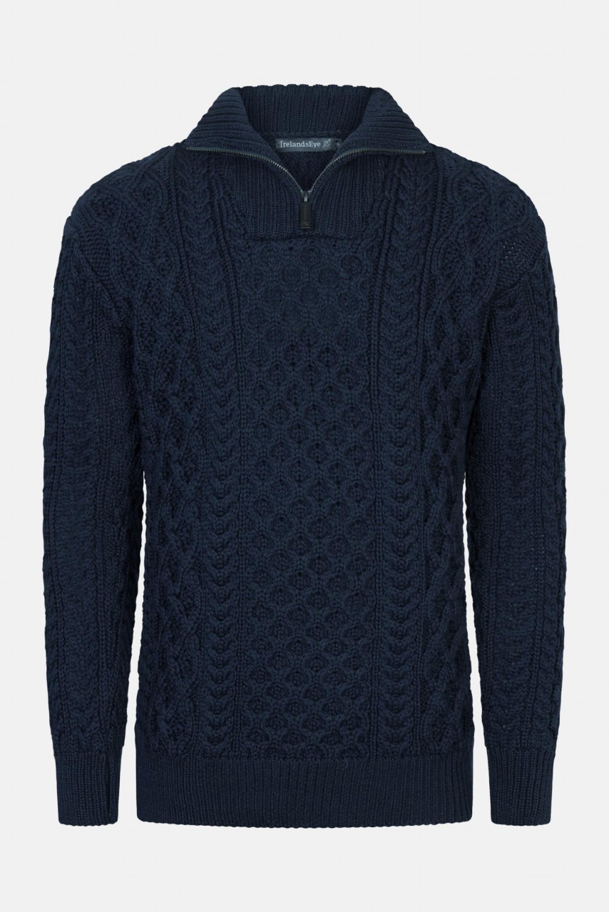 IrelandsEye Aran Troyer Dromore Dunkelblau Herren Pullover Navy