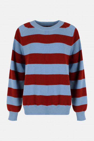 Danefae Strickpullover Danerelation Damen Hellblau Rot Streifen Chunky Rippstrick