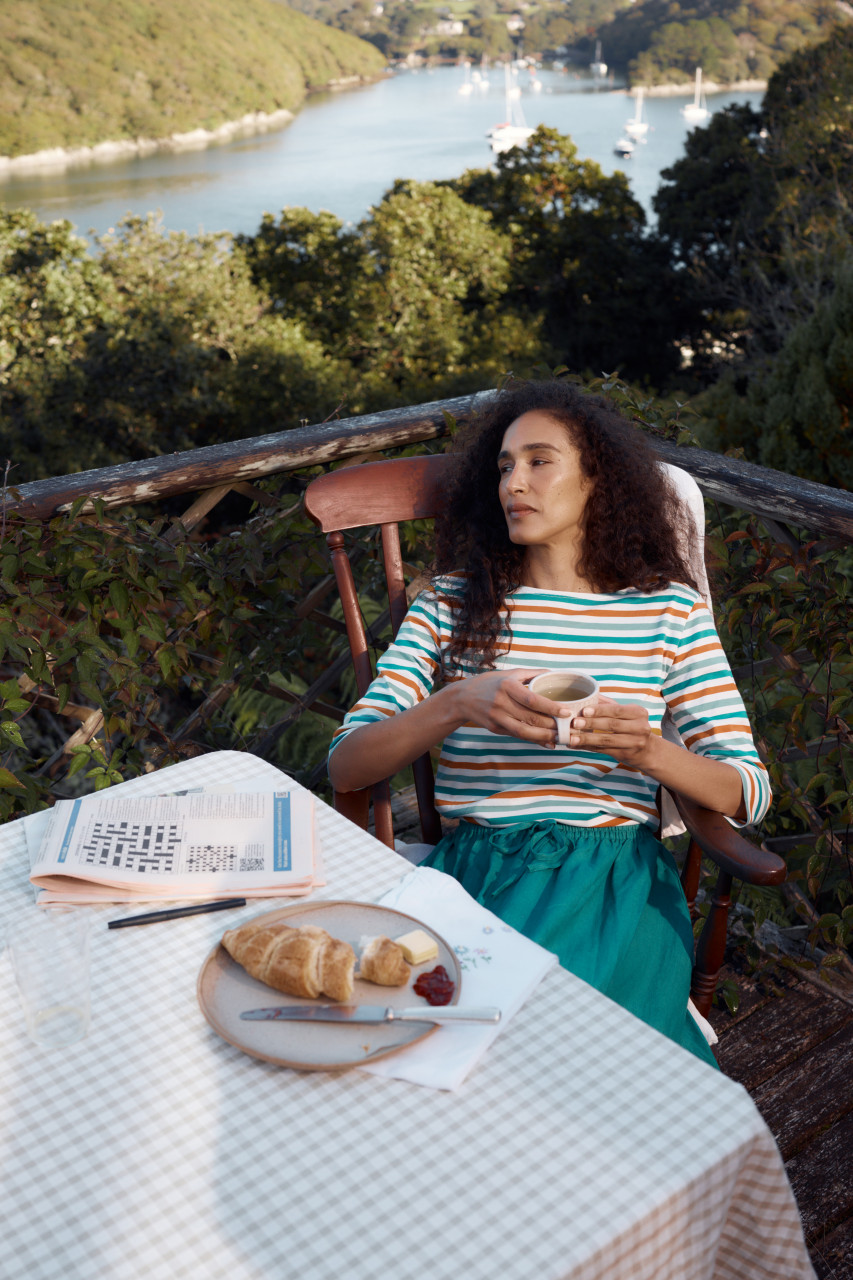 Seasalt Cornwall Streifenshirt Sailor Damen Türkis Orange Weiß GOTS