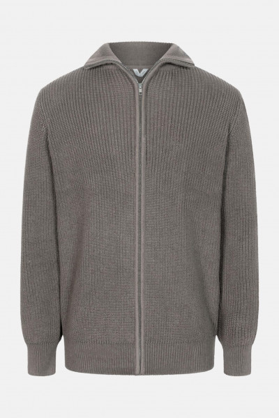 MELA Strickjacke TAKSH Herren Braun Meliert Baumwolle Stehkragen Troyer GOTS Organic