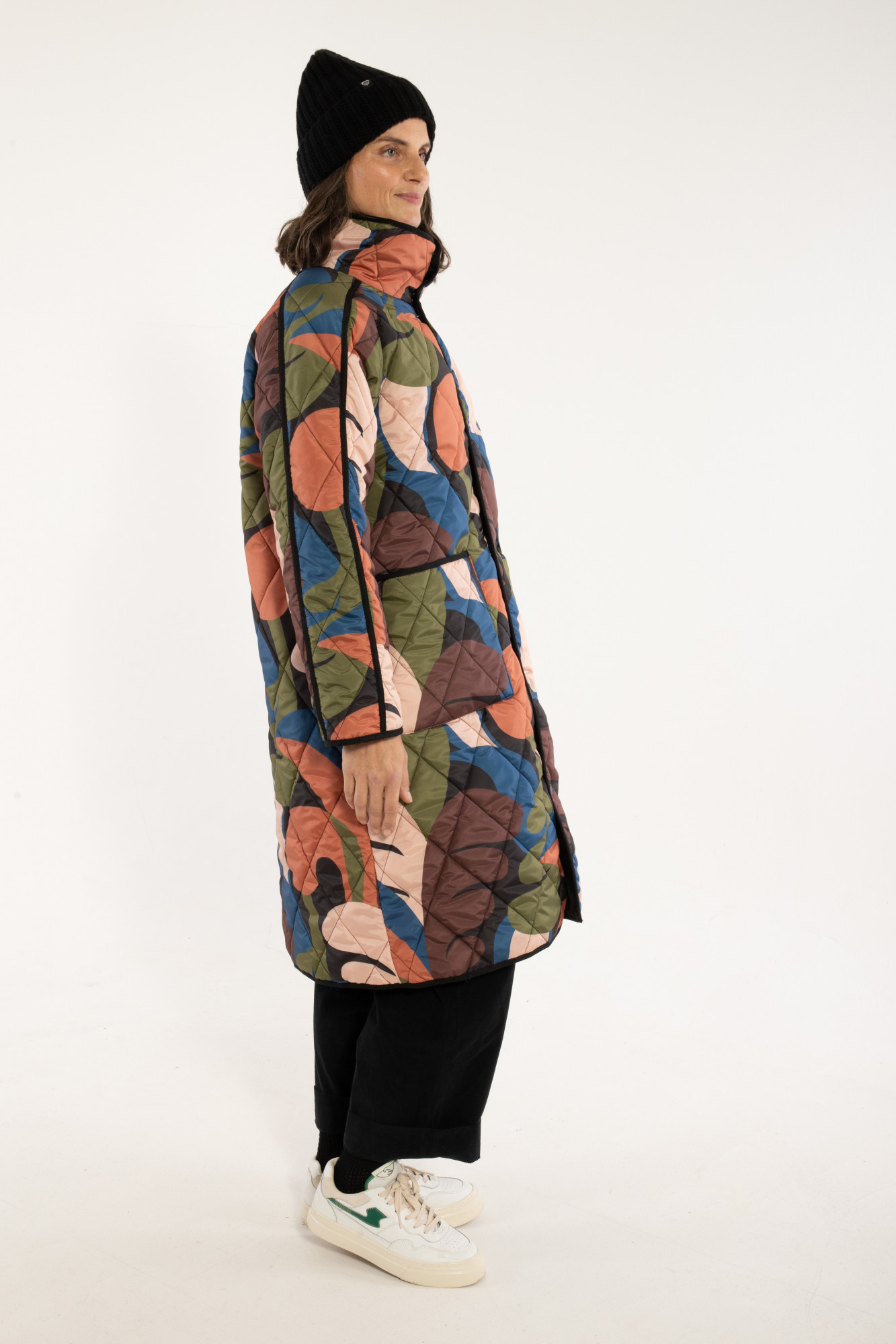 Danefae Übergangsjacke Danecherry Damen Oliv Grün Orange Steppjacke Patchwork Floral
