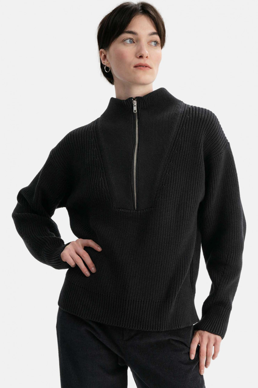 MELA Rippstrick Troyer KIMAYA Damen Schwarz Baumwolle GOTS Organic