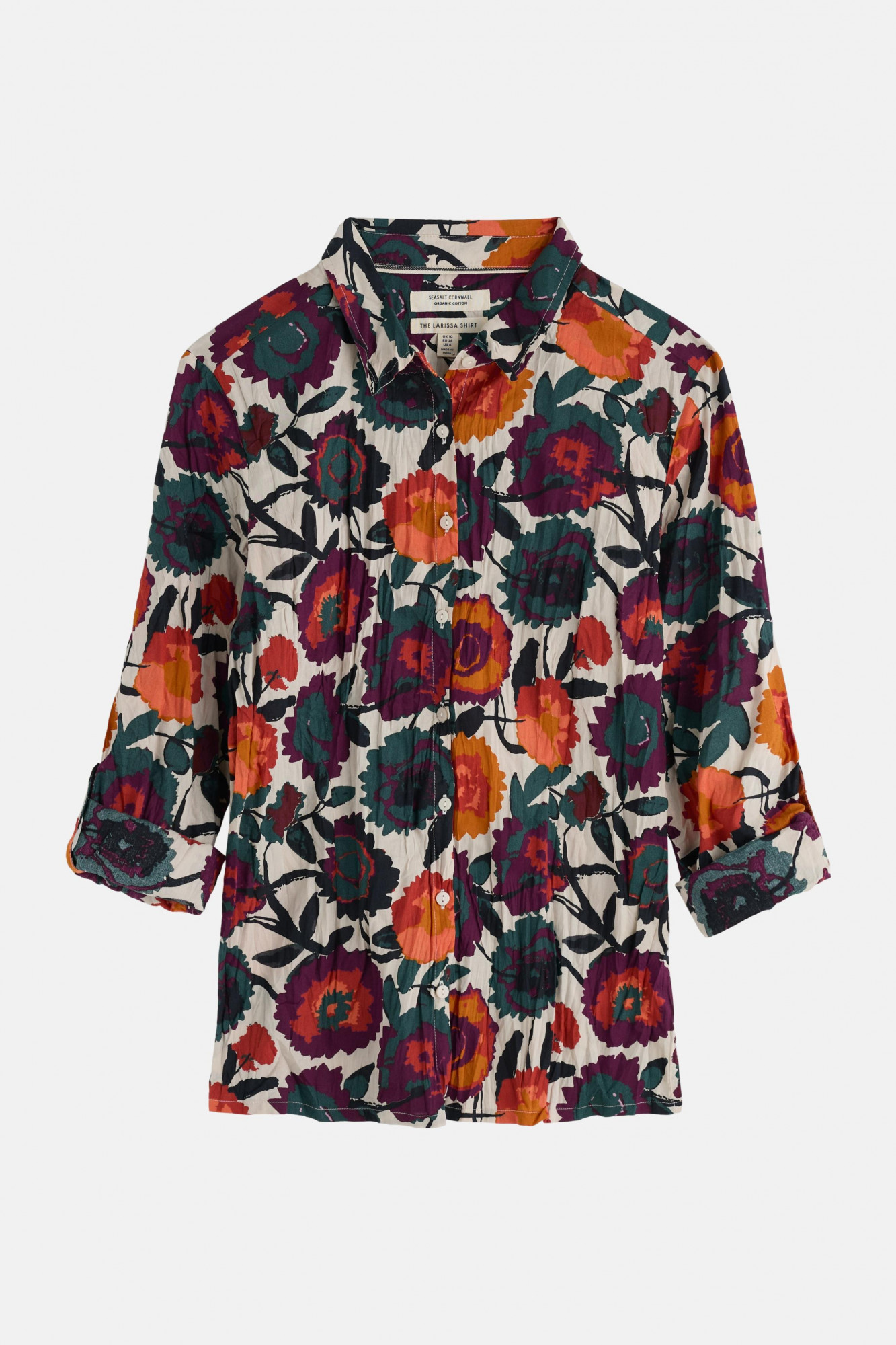 Seasalt Bluse Larissa Damen Weiß Orange Petrol Blumen Aran