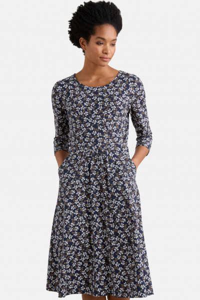 Seasalt Cornwall Kleid April Damen Kleid Blau Weiß  Blätter Floral